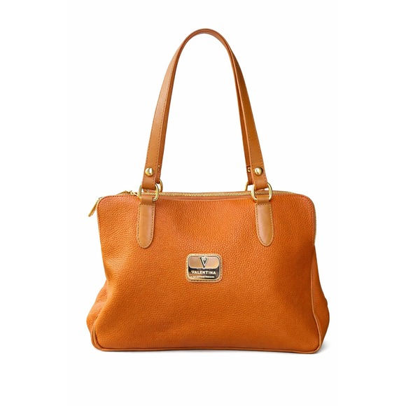 Valentina Handbags - Valentina Italian Orange Pebbled Leather Shoulder Bag Classic Quiet Luxury Boho
